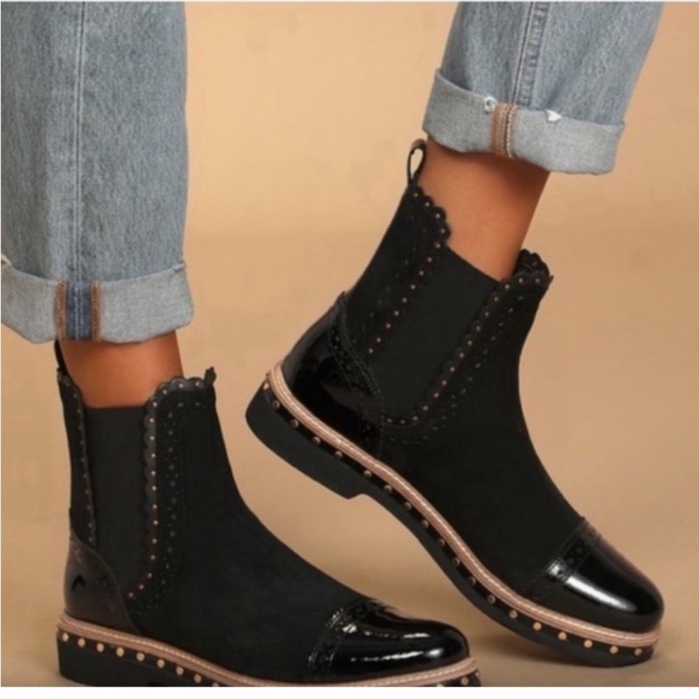 Free People Atlas Black Chelsea Boot Suede Leather Studded Size 36 - Picture 6 of 13